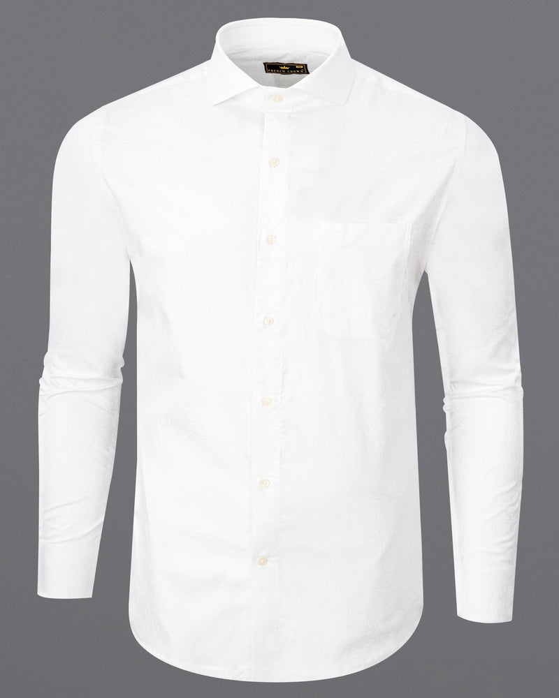 Bright White Jacquard Textured Premium Cotton Shirt