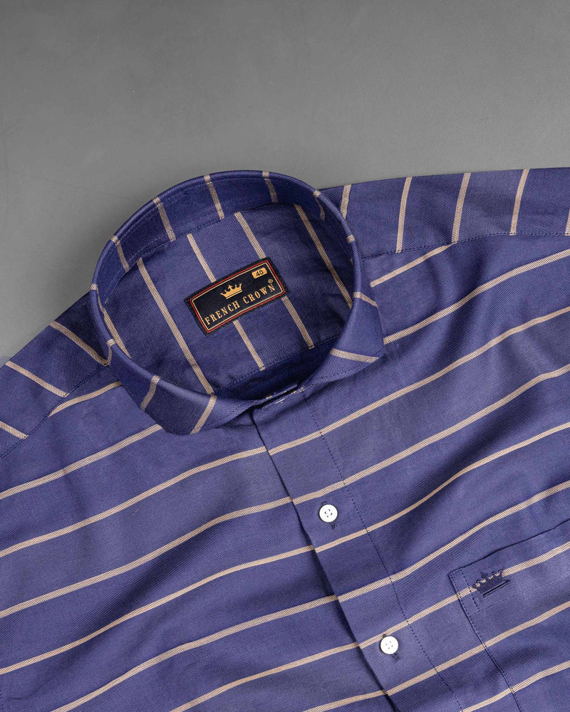 Gun Powder Blue and Pavlova Striped Twill Premium Cotton Shirt