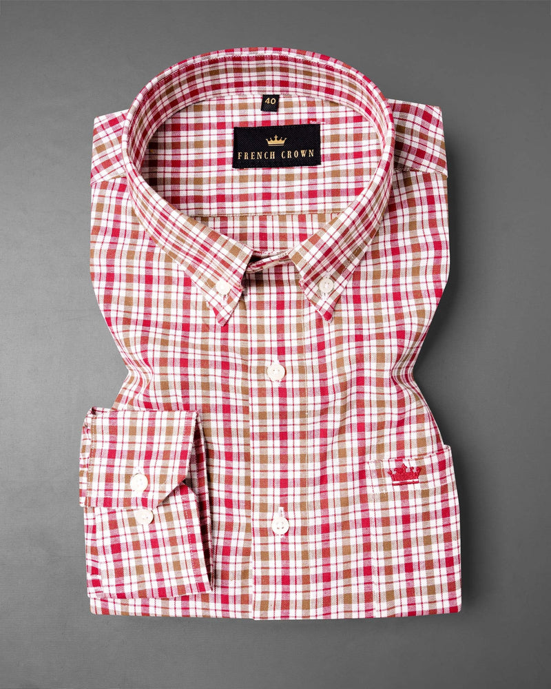 Raspberry Pink with Mocha Brown Checked Royal Oxford Shirt