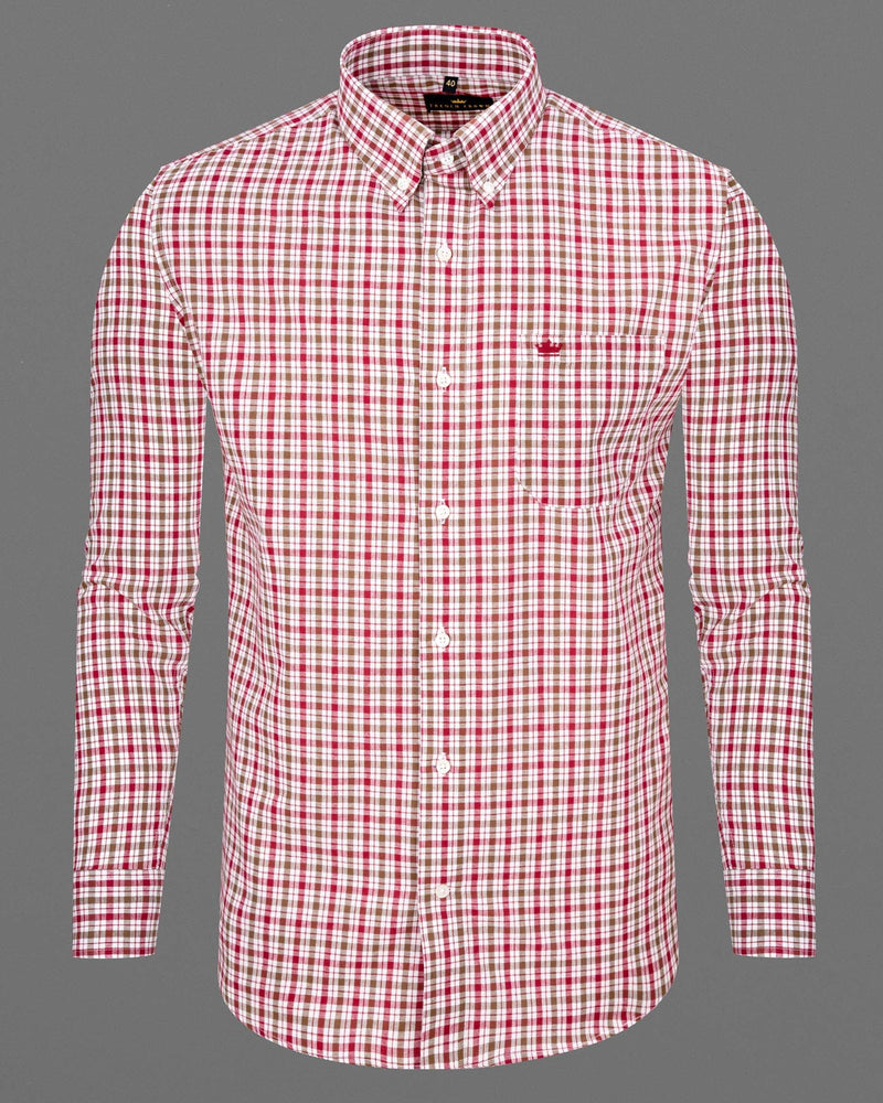 Raspberry Pink with Mocha Brown Checked Royal Oxford Shirt