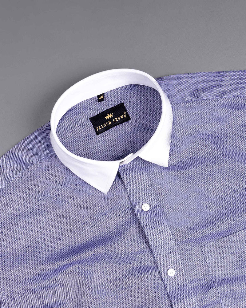 Deluge Blue with White Collar Luxurious Linen Shirt