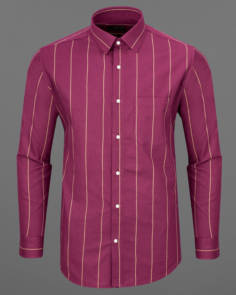 Royal Heath And Tumbleweed Striped Dobby Textured Premium Giza Cotton Shirt