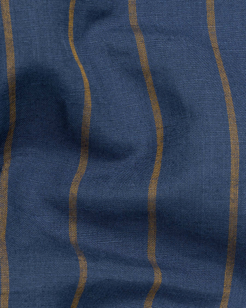 Zodiac Blue and Hazel Striped Luxurious Linen Shirt