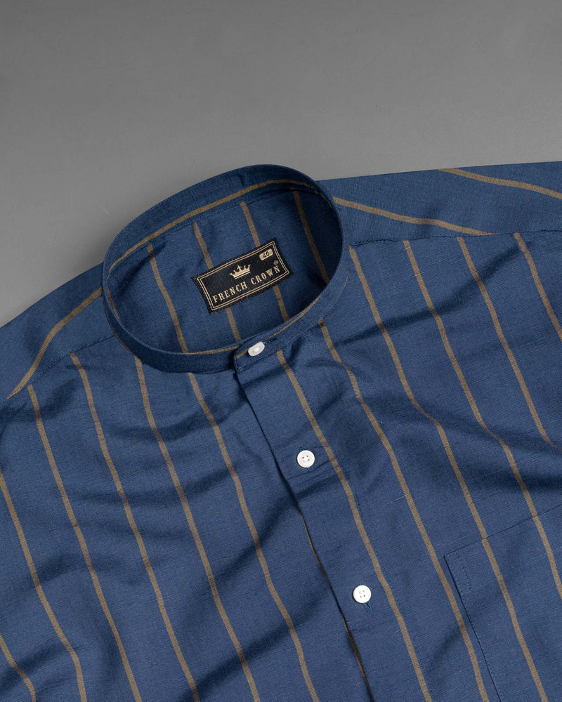 Zodiac Blue and Hazel Striped Luxurious Linen Shirt