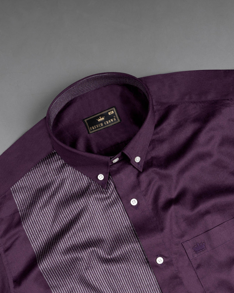 Half Thunder Purple Half Striped Premium Cotton Shirt
