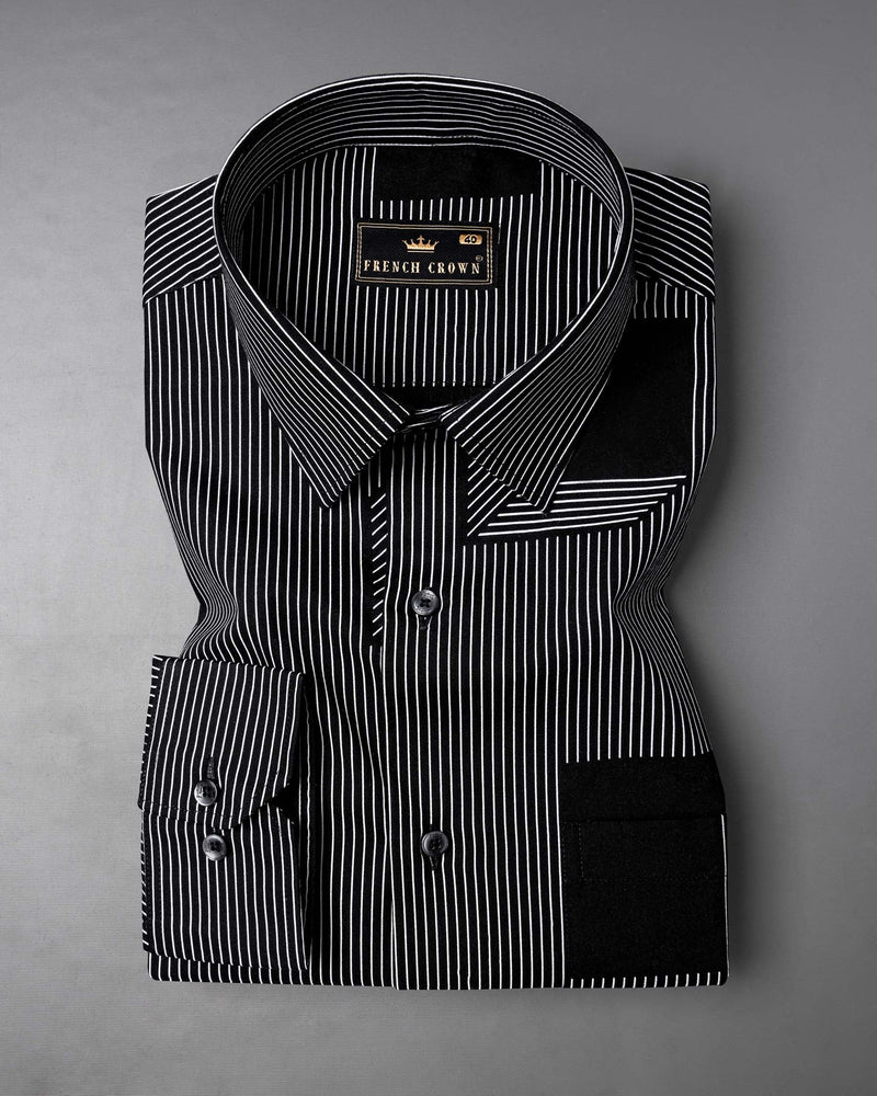 Jade Black 3D Box Printed and Pin Striped Premium Cotton Shirt