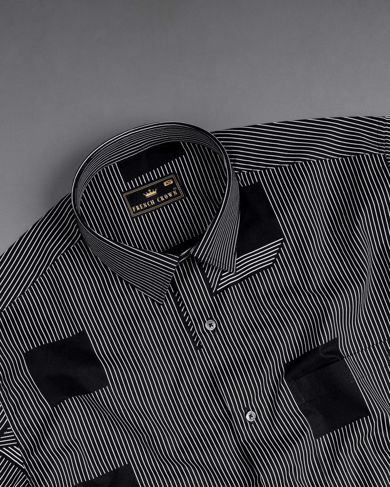 Jade Black 3D Box Printed and Pin Striped Premium Cotton Shirt