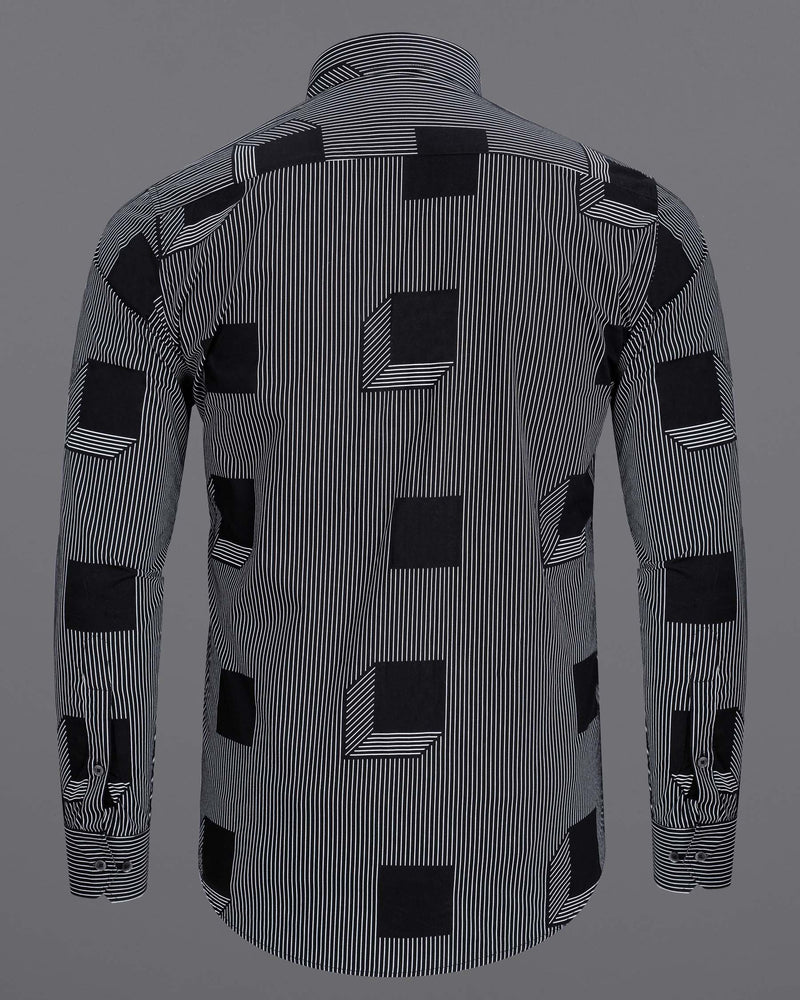 Jade Black 3D Box Printed and Pin Striped Premium Cotton Shirt