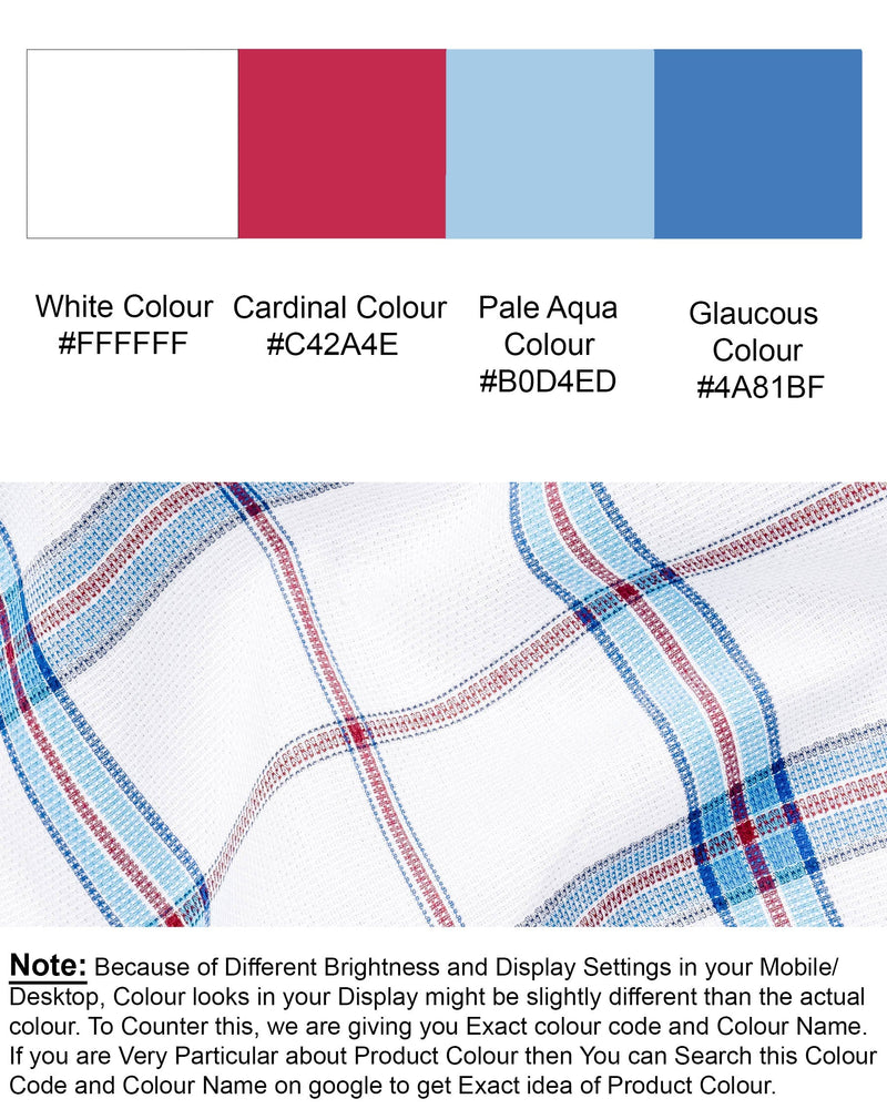 Bright White and Pale Aqua Plaid Dobby Textured Premium Giza Cotton Shirt