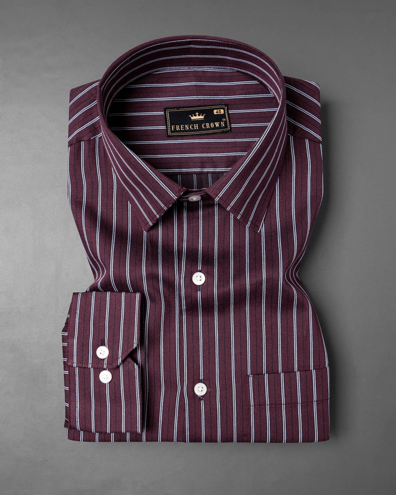 Bistre with Black and white Striped Twill Textured Premium Cotton Shirt