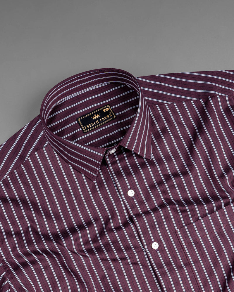 Bistre with Black and white Striped Twill Textured Premium Cotton Shirt