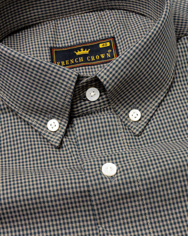 Cinereous and Dusk Blue Checkered Royal Oxford Shirt