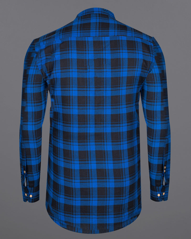 Smalt Blue and Black Plaid Twill Premium Cotton Kurta Shirt