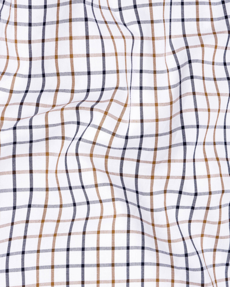 Bright White and Potters Brown Checkered Premium Cotton Shirt