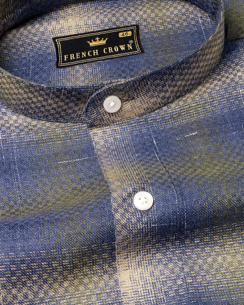 Marine blue and Fawn Brown Twill Premium Cotton Shirt