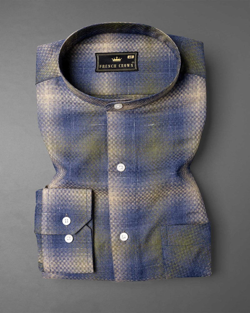 Marine blue and Fawn Brown Twill Premium Cotton Shirt