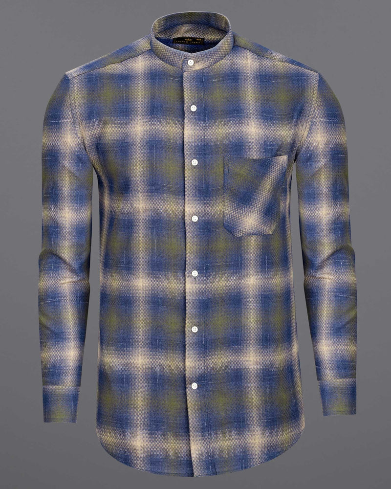 Marine blue and Fawn Brown Twill Premium Cotton Shirt