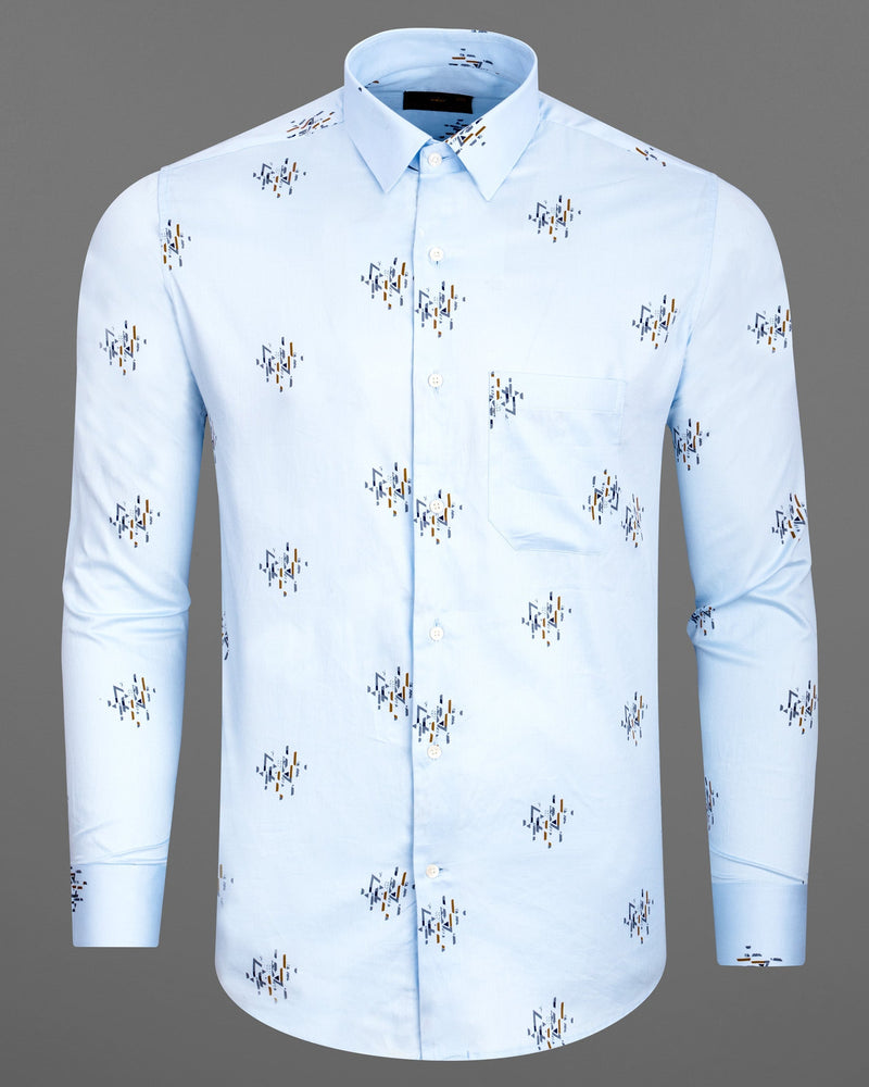 Sky Blue Geographic Printed Super Soft Premium Cotton Shirt