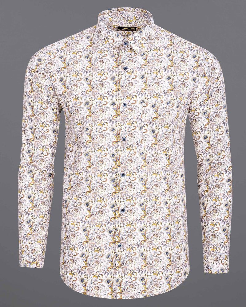 Bright White Floral Printed Twill Premium Cotton Shirt