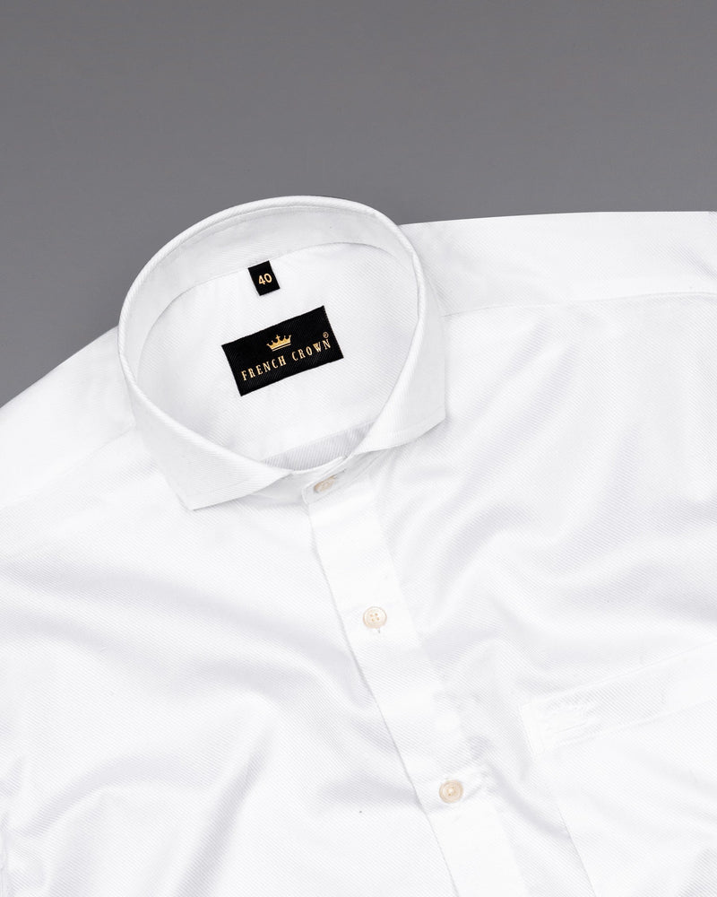 Bright White Diagonal Striped Twill Premium Cotton Shirt