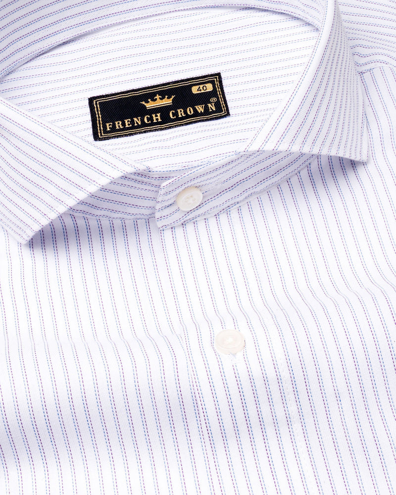 Bright White Striped Twill Premium Cotton Shirt