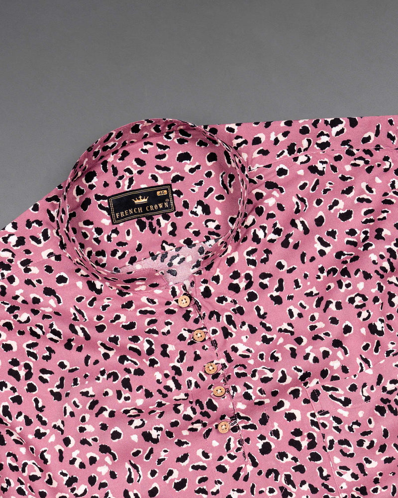 Charm Pink Leopard Printed Premium Tencel Kurta Shirt