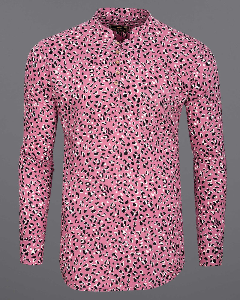 Charm Pink Leopard Printed Premium Tencel Kurta Shirt