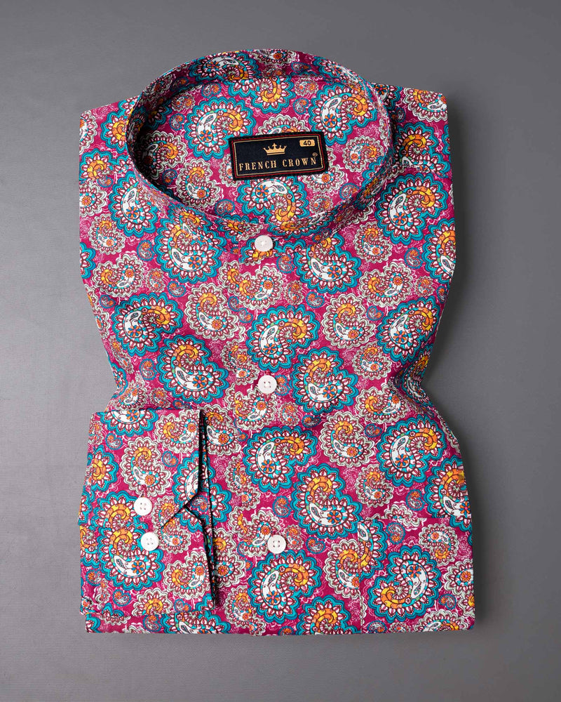 Ethnic inspired Pink Paisley Printed Premium Cotton Shirt