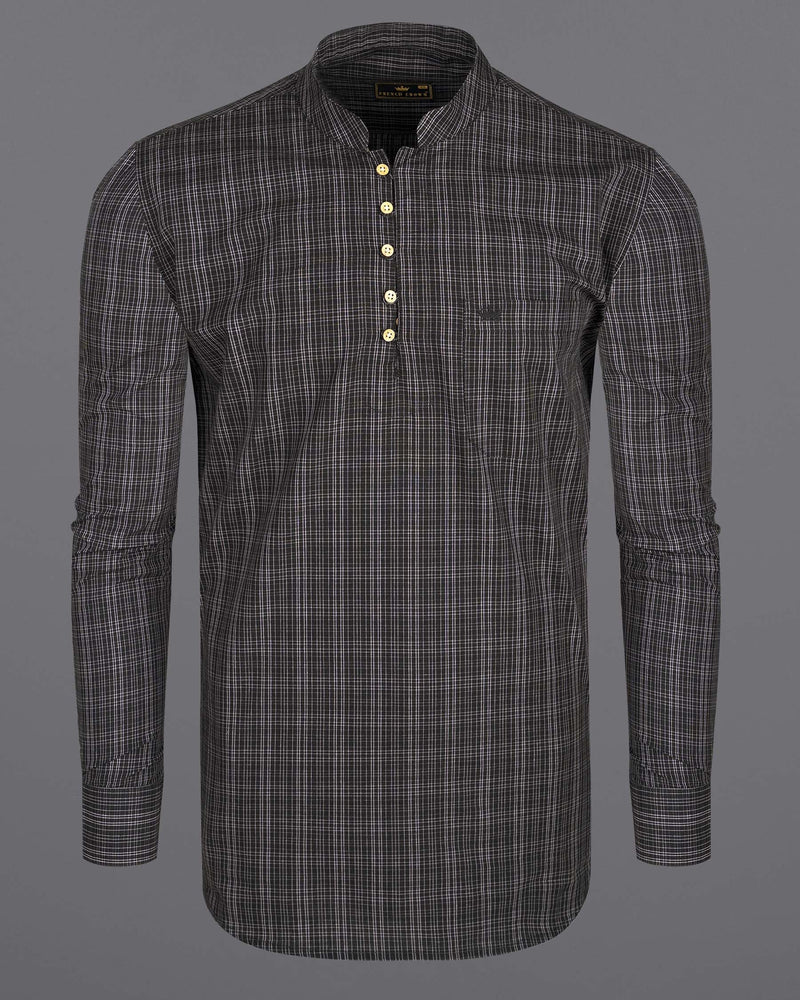 Jade Black Checkered Premium Cotton Kurta Shirt