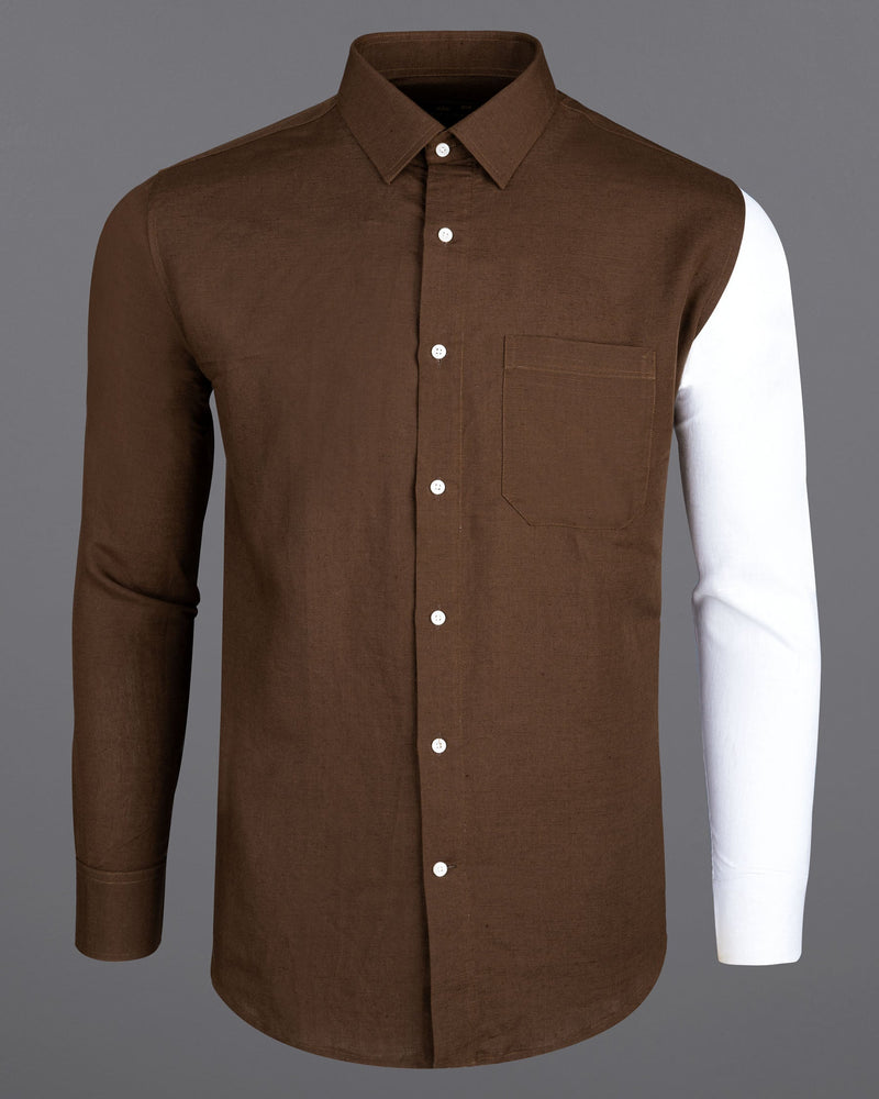 Iroko Brown with White Sleeve Luxurious Linen designer Shirt