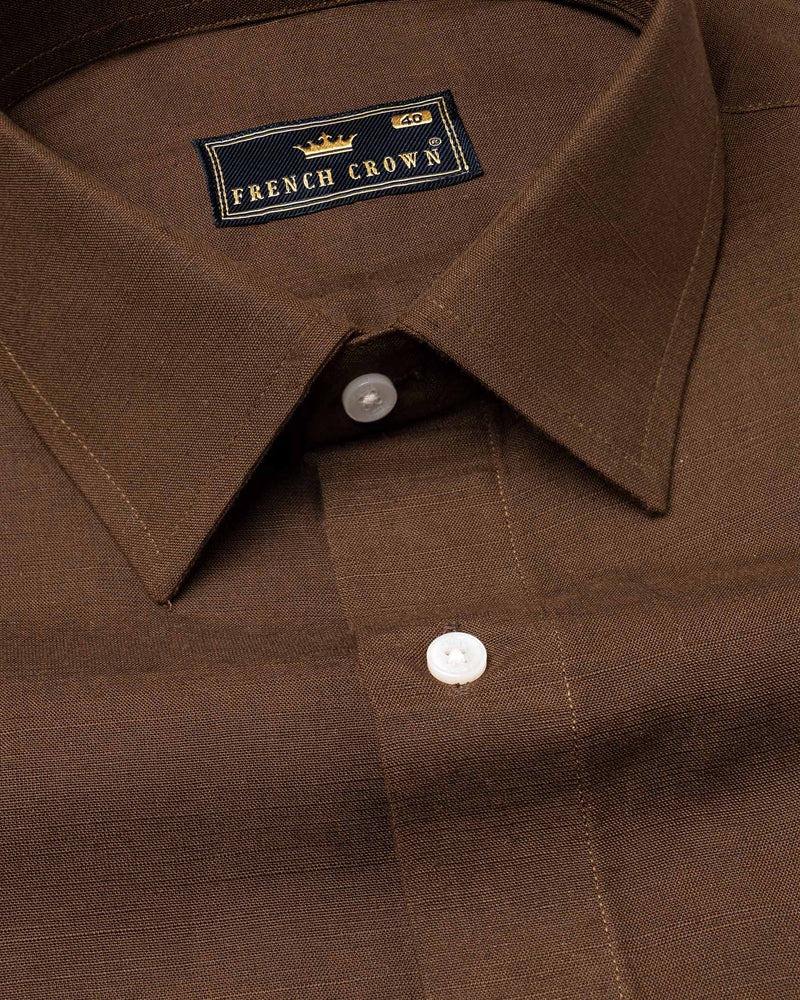 Iroko Brown with White Sleeve Luxurious Linen designer Shirt