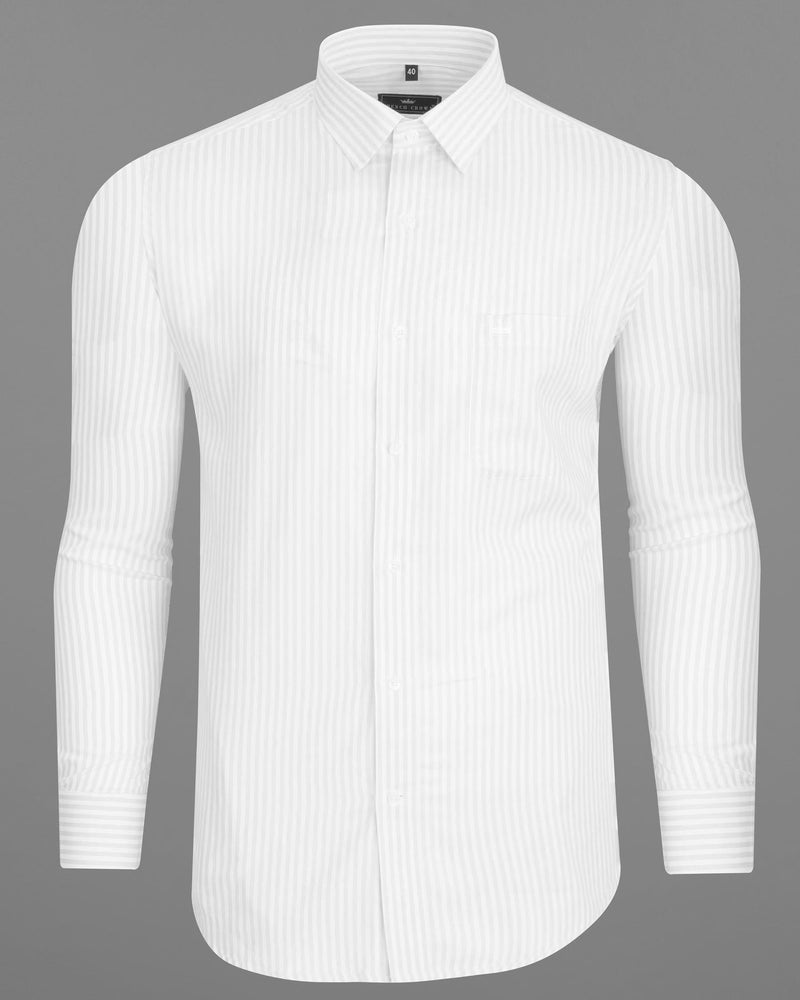 Bright White and Geyser Striped Twill Premium Cotton Shirt