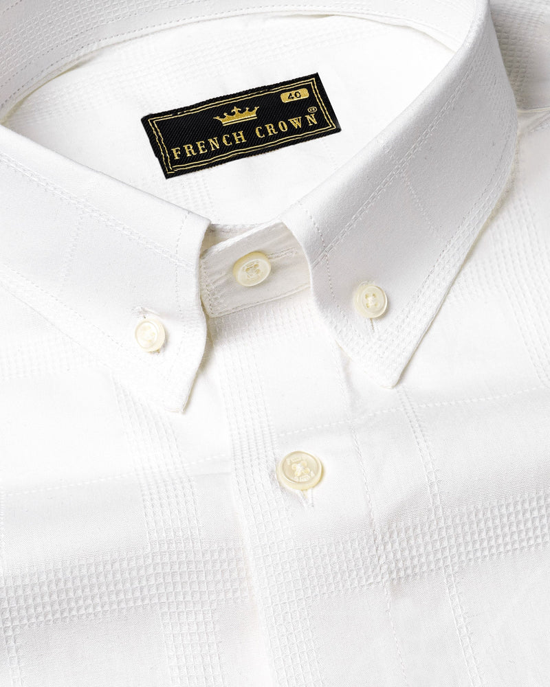 Bright White Dobby Textured Premium Giza Cotton Shirt