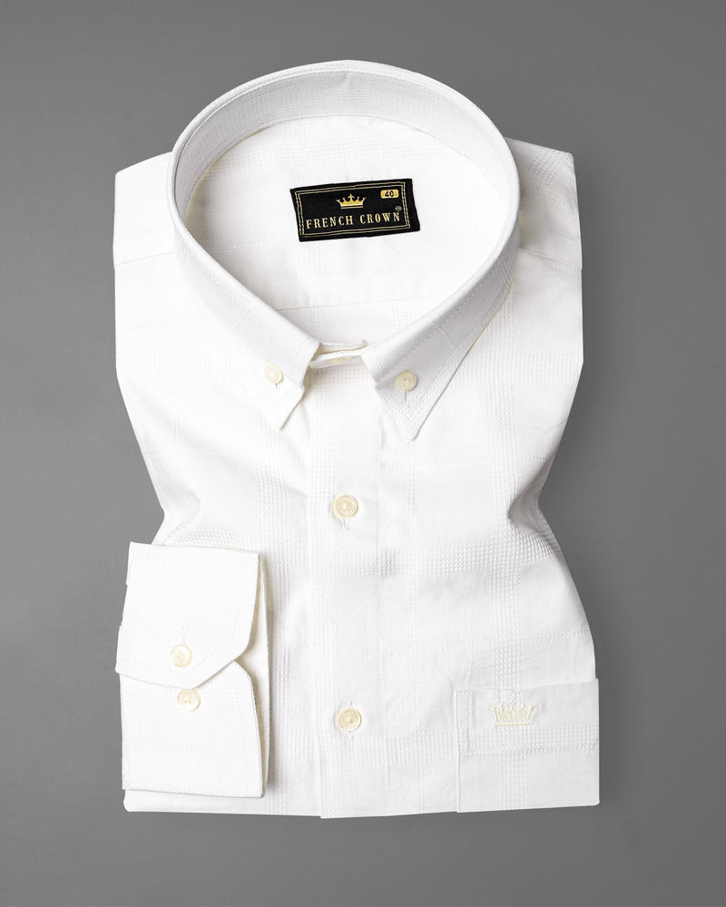 Bright White Dobby Textured Premium Giza Cotton Shirt