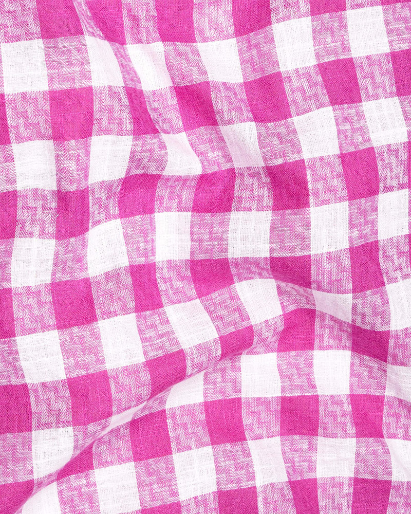 Bright White and Cerise Pink Plaid Twill Premium Cotton Shirt