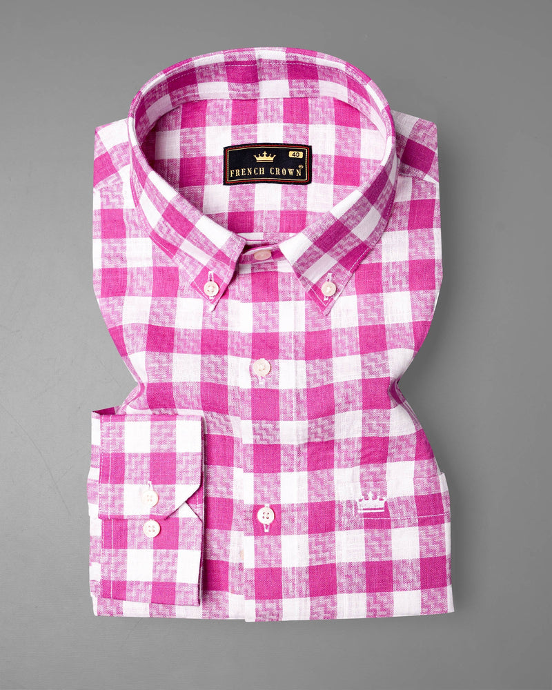 Bright White and Cerise Pink Plaid Twill Premium Cotton Shirt