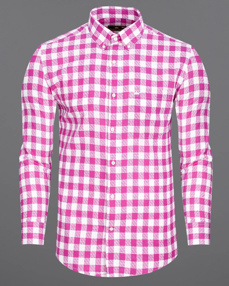 Bright White and Cerise Pink Plaid Twill Premium Cotton Shirt