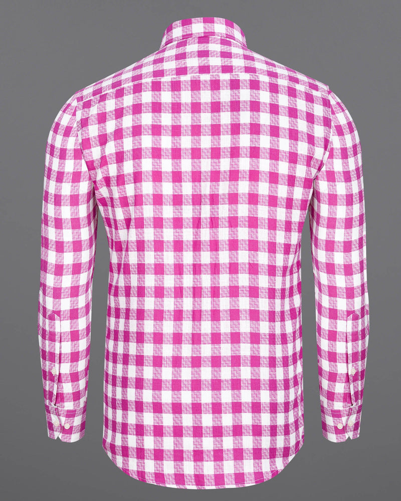 Bright White and Cerise Pink Plaid Twill Premium Cotton Shirt