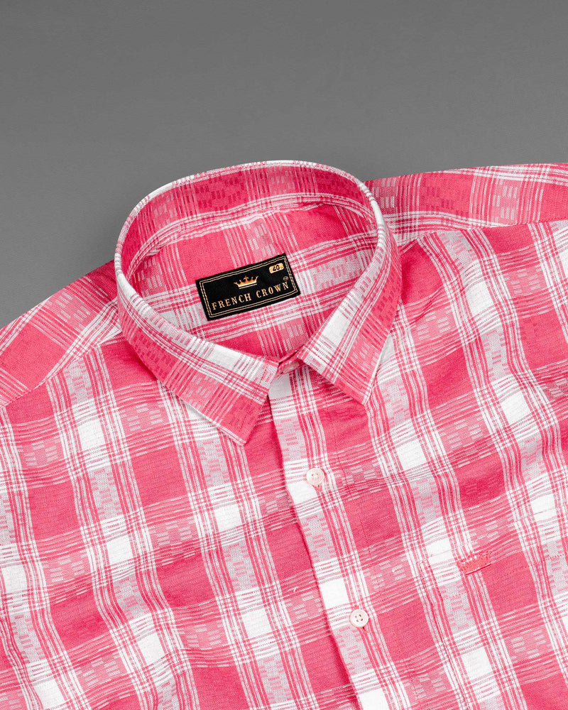 Mandy Pink and Bright White Checkered Twill Premium Cotton Shirt