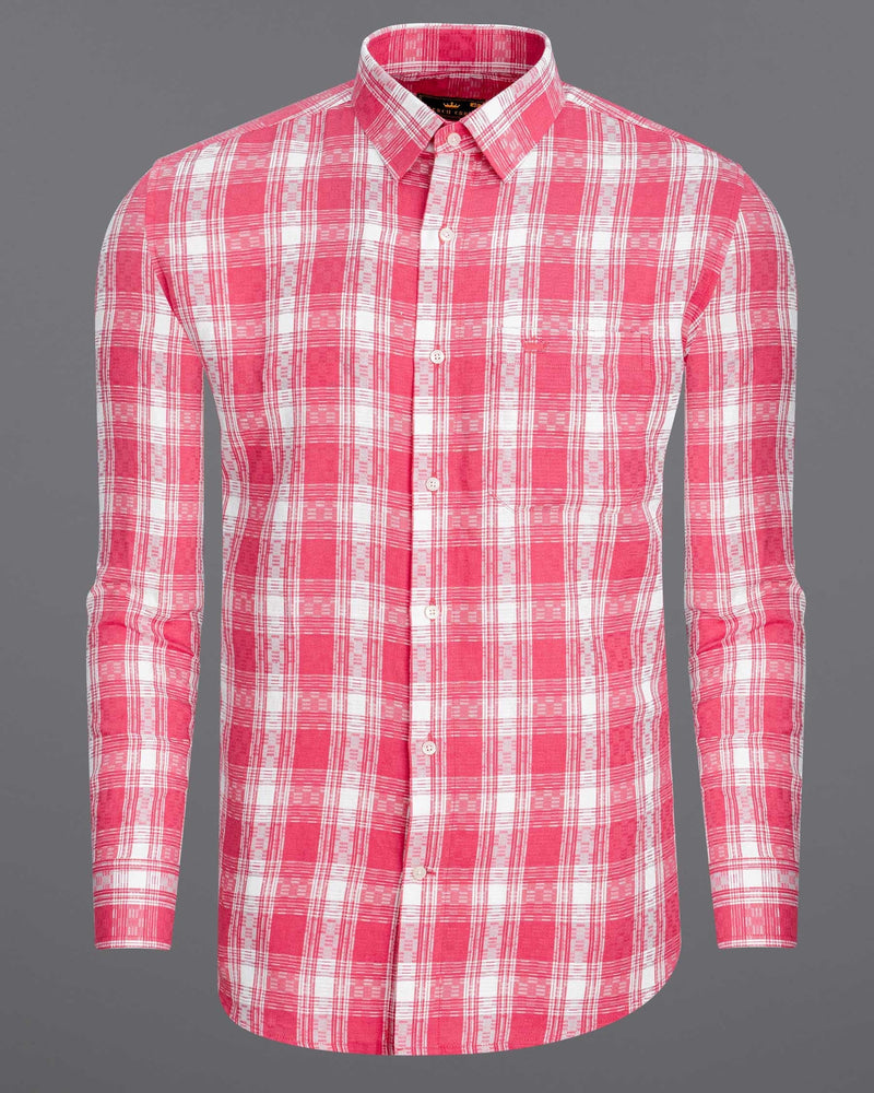 Mandy Pink and Bright White Checkered Twill Premium Cotton Shirt