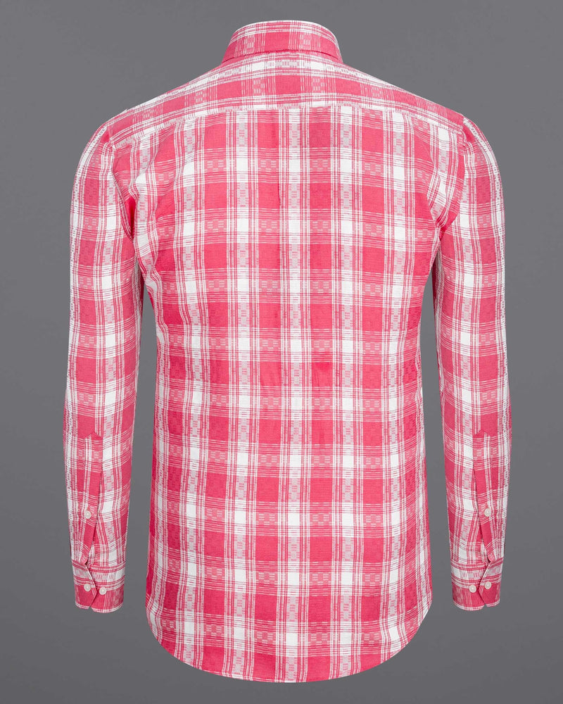 Mandy Pink and Bright White Checkered Twill Premium Cotton Shirt