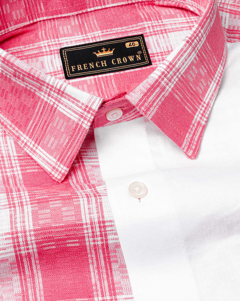 Light Carmine Plaid with Bright White Twill Premium Cotton Designer Shirt