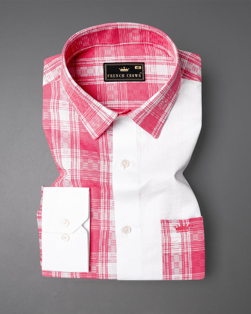 Light Carmine Plaid with Bright White Twill Premium Cotton Designer Shirt