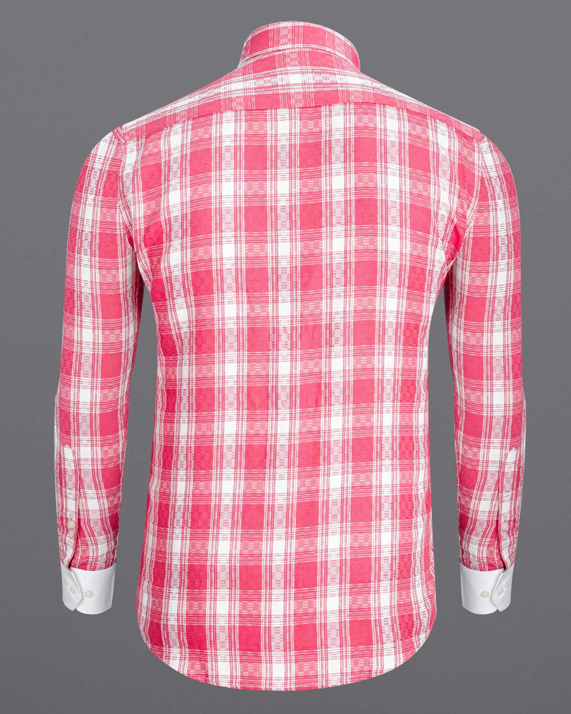 Light Carmine Plaid with Bright White Twill Premium Cotton Designer Shirt