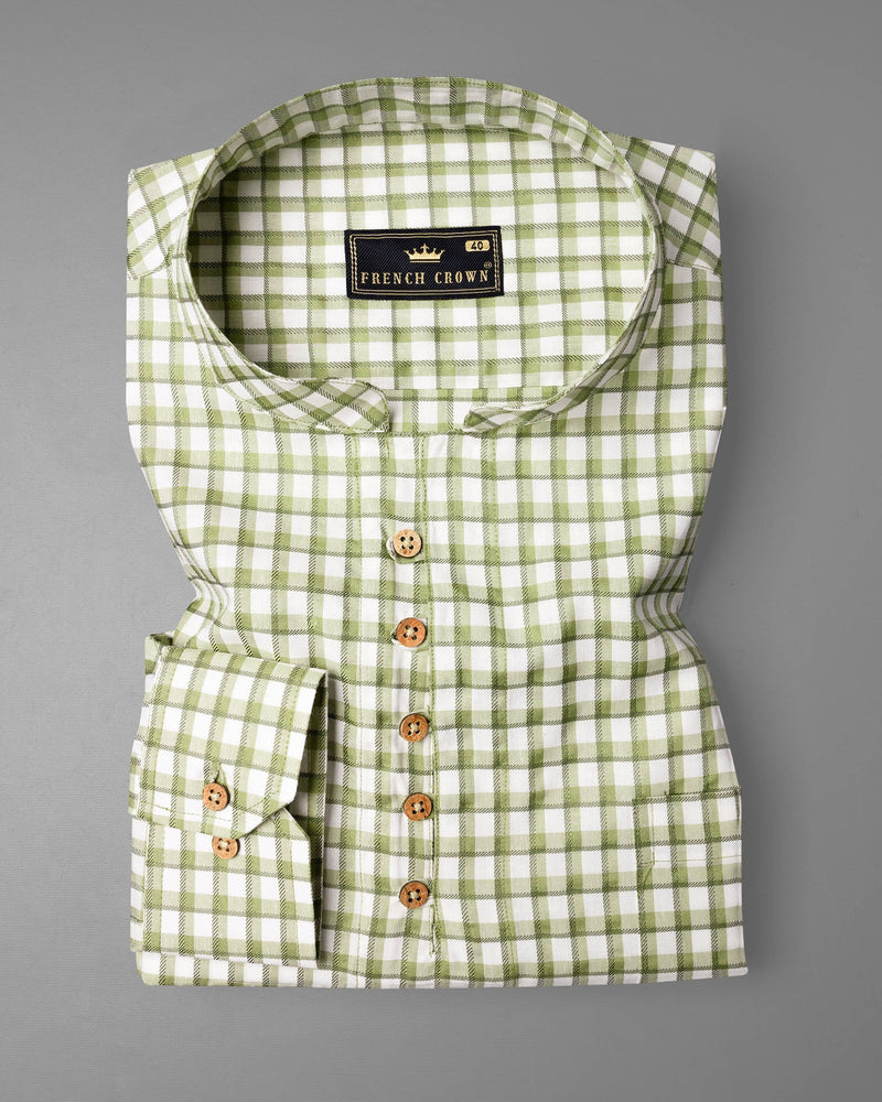 Dingley Green Checkered Dobby Textured Premium Giza Cotton Shirt