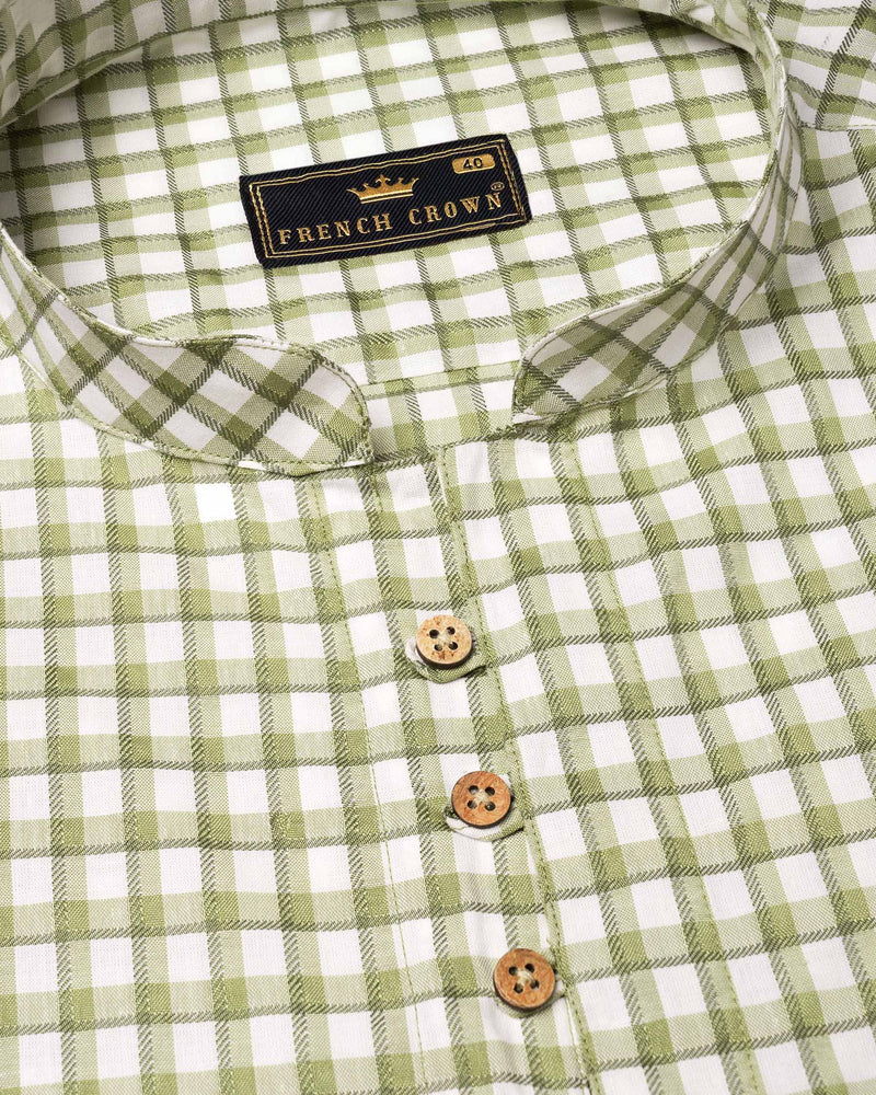 Dingley Green Checkered Dobby Textured Premium Giza Cotton Shirt