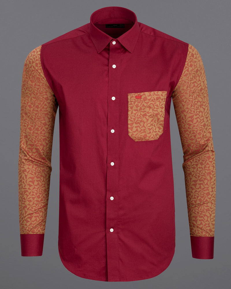 Claret Red with Antique Brass Super Soft Premium Cotton Designer Shirt