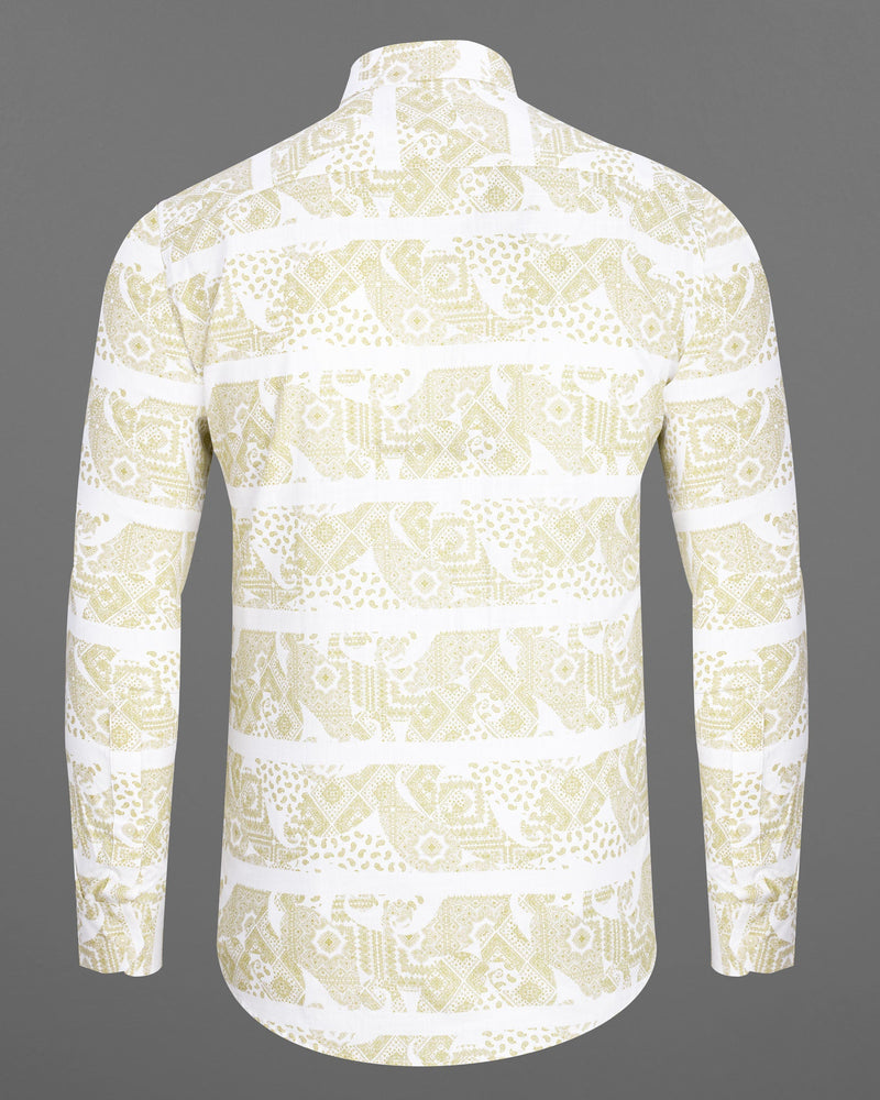 Bright White with Ancient art In spired Print Luxurious Linen Shirt