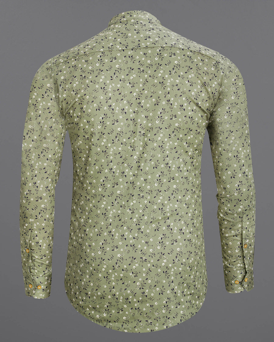 Pale Green Floral Printed Twill Premium Cotton Kurta Shirt