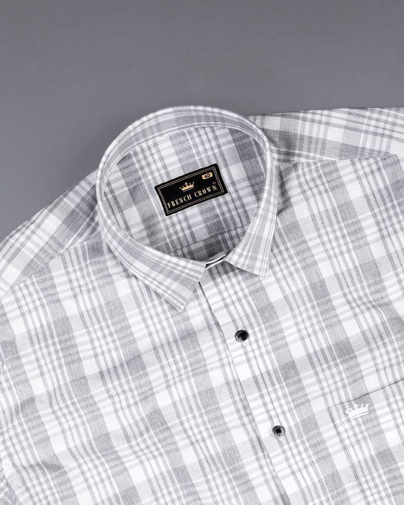 Bright White with Pale Slate Gray Premium Cotton Shirt